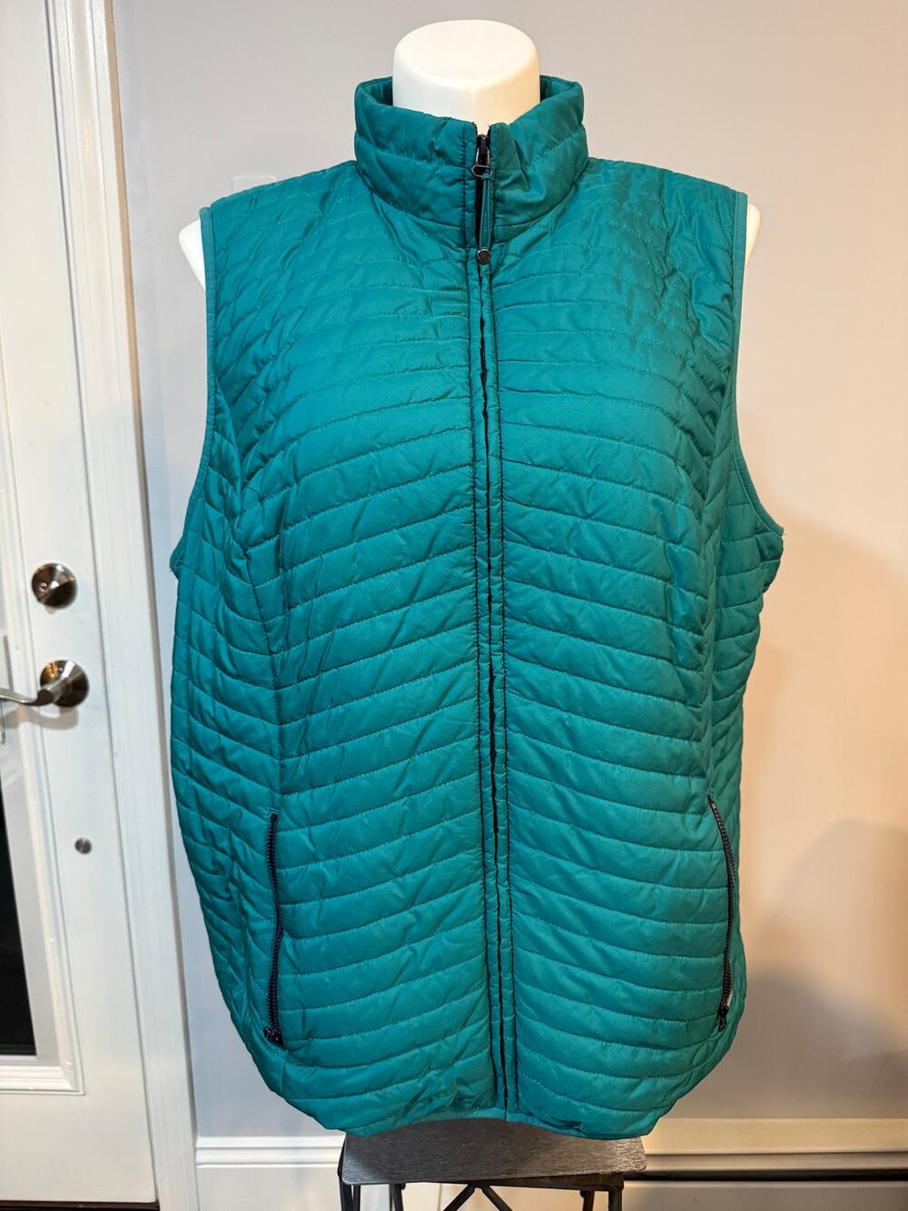 T by Talbots Quilted Cotton Lined Puffer Vest Women's 3X Teal EUC
